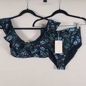 NWT ULLA JOHNSON Bikini High Waisted Swimsuit Urchin Blue Top Sz M, Bottoms Sz S